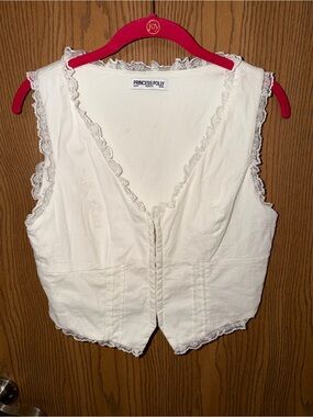 Princess Polly Cream Lace-Trim Tank Top Size 10